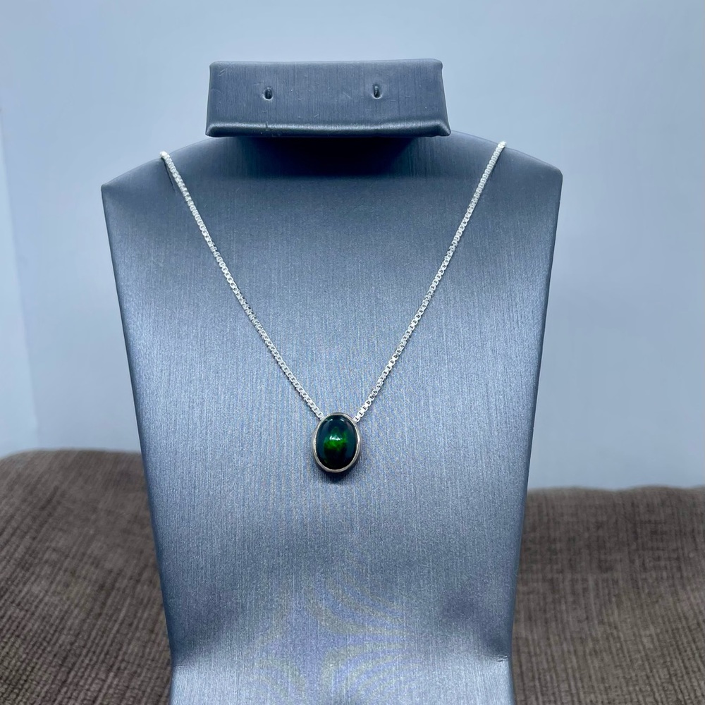 Sterling Silver Natural Ethiopian Black Opal Necklace